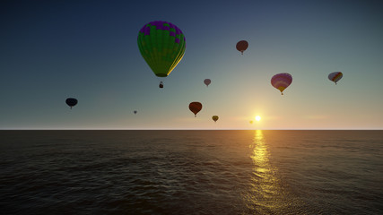 Hot air balloons above the sea