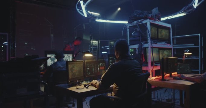 Soldier pointing gun at comrades during rocket launch