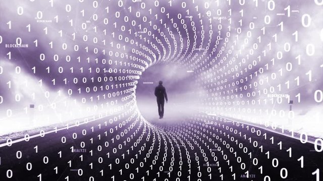 Binary number highway with a walking person.