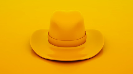 Cowboy hat isolated on yellow color background. 3d illustration