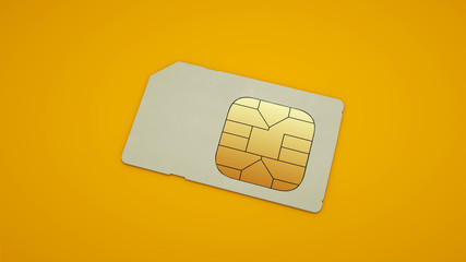 SIM card isolated on yellow background. 3d illustration