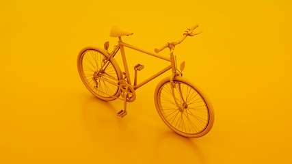 Yellow Bicycle isolated on yellow color background. 3d illustration