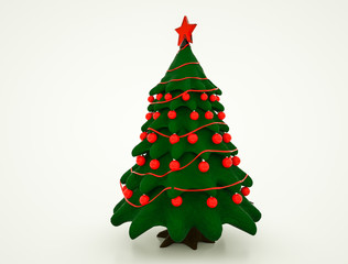 three-dimensional model of a stylized Christmas tree with decorations. 3d rendering. illustration