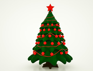 three-dimensional model of a stylized Christmas tree with decorations. 3d rendering. illustration