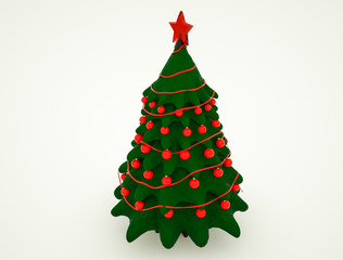 three-dimensional model of a stylized Christmas tree with decorations. 3d rendering. illustration