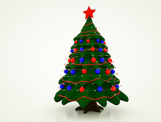 three-dimensional model of a stylized Christmas tree with decorations. 3d rendering. illustration