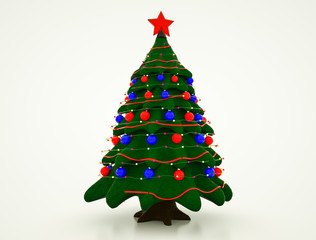 three-dimensional model of a stylized Christmas tree with decorations. 3d rendering. illustration