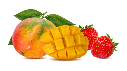 Strawberry and mango isolated on white background