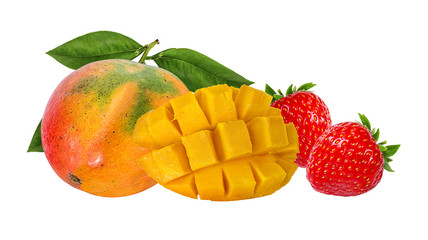 Strawberry and mango isolated on white background