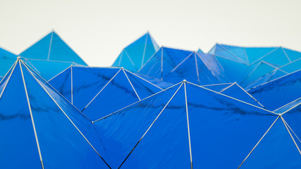 transparent blue low poly background with metal grill. 3d rendering. illustration