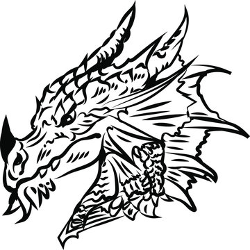 Logo vector head of a dragon illustration, logotype, print, emblem design on a white background. game art digital line tribal tattoo