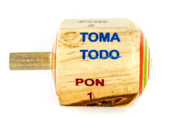 Traditional pirinola mexican handcrafted wooden toy with titles in spanish 