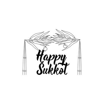Jewish holiday Sukkot. Happy Sukkot. handwritten modern lettering.