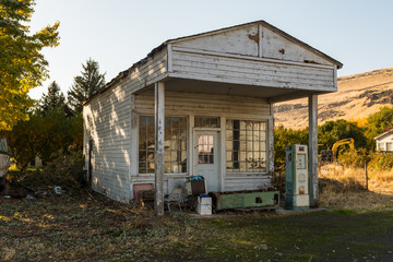 Remains of an abandoned gas station in Maryhill