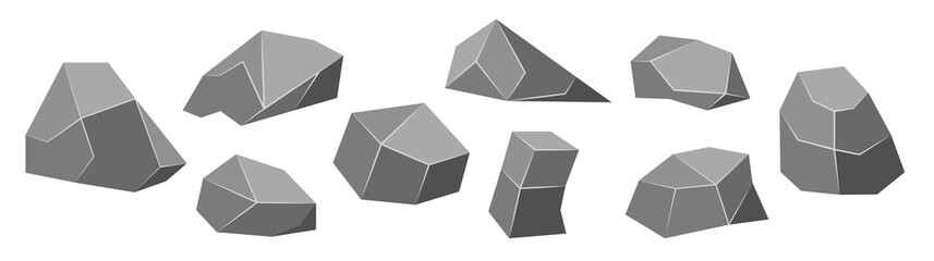 Rock stone set cartoon. Stones and rocks in isometric 3d. Vector illustration.