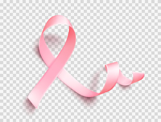 Satin pink ribbon. Realistic medical symbol for national breast cancer awareness month in october. Vector. - Powered by Adobe