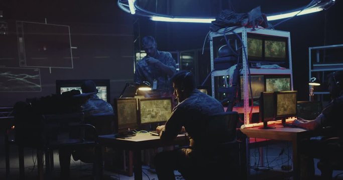 Soldier working on a computer