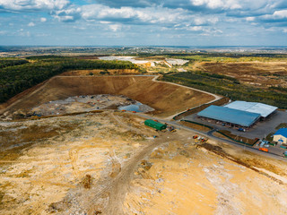City dump. Aerial view of urban solid waste landfill