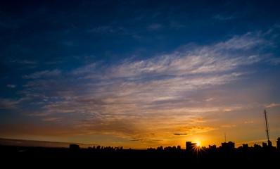Sunset city silhouette in Curitiba Brasil