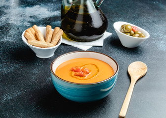 Spanish Salmorejo Cordobes on table