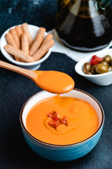 Spanish Salmorejo Cordobes on table