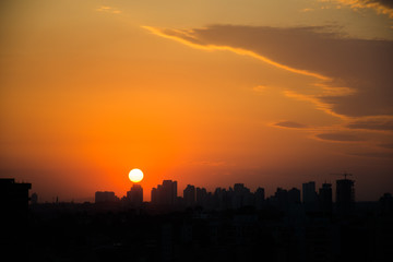 Fototapeta na wymiar Sunset city silhouette in Curitiba Brasil