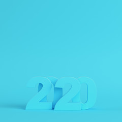New year 2020 figures on bright blue background in pastel colors. Minimalism concept