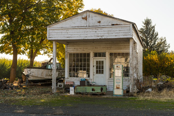 Remains of an abandoned gas station in Maryhill