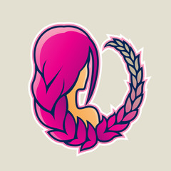 Girl with Magenta Hair and Wheat Icon Illustration
