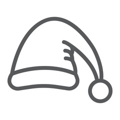 Santas hat line icon, costume and new year, santa claus cap sign, vector graphics, a linear pattern on a white background.