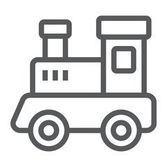 Train toy line icon, child and railroad, locomotive sign, vector graphics, a linear pattern on a white background