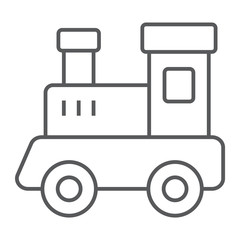 Train toy thin line icon, child and railroad, locomotive sign, vector graphics, a linear pattern on a white background