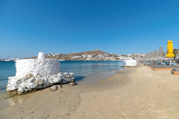Ornos beach and village - Mykonos island - Aegean sea - Greece.