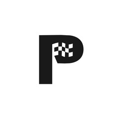 Letter P, Race Logo Design Template With Silhouette Flag Symbol
