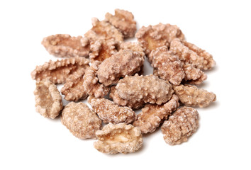 Chocolate nuts on white background