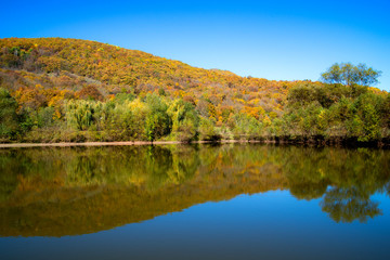 Mountain landscape, lake and mountain range