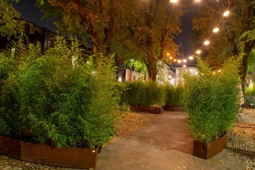 Obraz premium Bergamo old square in the evening that promotes nature and beauty and ecology,