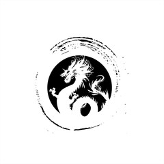 legendary golden dragon in brush paint japan art style for logo vector and illustration