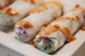 Vegan Mango Spring Rolls with a Ginger Peanut Sauce