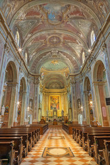 Fototapeta na wymiar RIVA DEL GARDA, ITALY - JUNE 13, 2019: The nave of church Chiesa di Santa Maria Assunta.