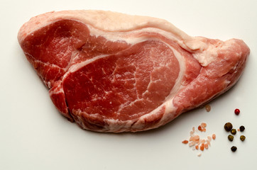 Fresh pork with ingredients for cooking. Steak preperaton Raw Pork