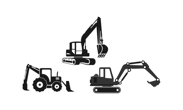 Excavator set template vector