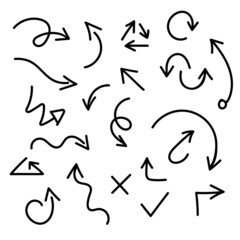 Collection of hand drawn doodle arrows, set arrows