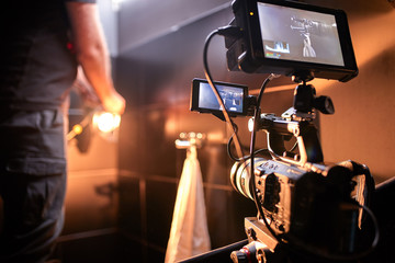 Behind the scenes of filming films or video products and the film crew of the film crew on the set...