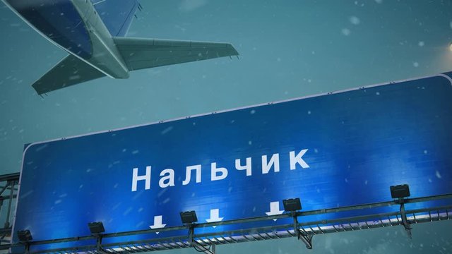 Airplane Takeoff Nalchik in Christmas