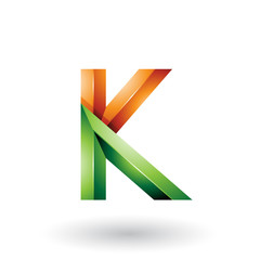 Orange and Green Glossy 3d Geometrical Letter K Illustration