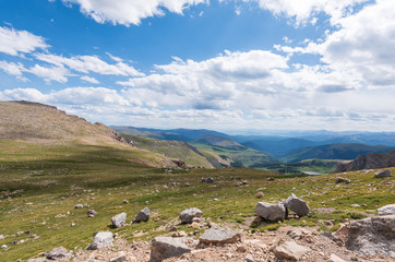 Fototapeta na wymiar High angle landscape of mountain tops at high elevation from Mount Evans in Colorado