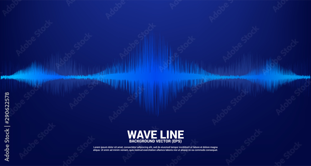 Poster Sound wave line curve on dark background. Element for theme technology and voice vector