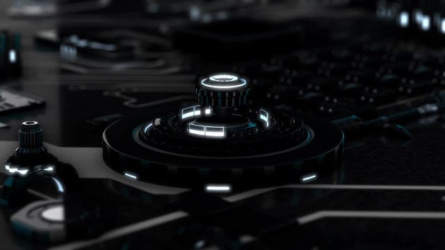 Abstract futuristic electronic circuit board with black and white moving elements, neural network and big data concept, seamless loop. Animation. Artificial intelligence, matrix background.