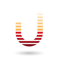 Orange and Red Letter U Icon with Horizontal Thin Stripes Illustration